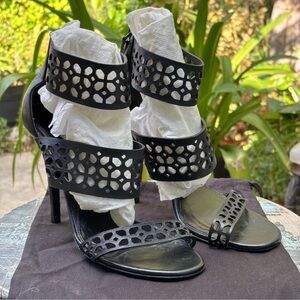 Alexander McQueen triple band laser cut leather sandal heels